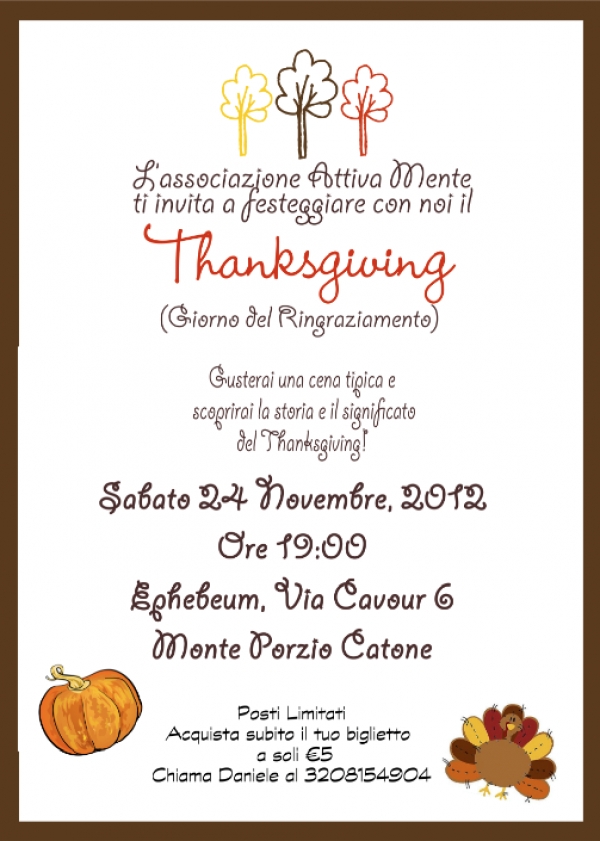 24.11.2012 - L&#039;associazione Attiva Mente ti invita a festeggiare con noi il Thanksgiving
